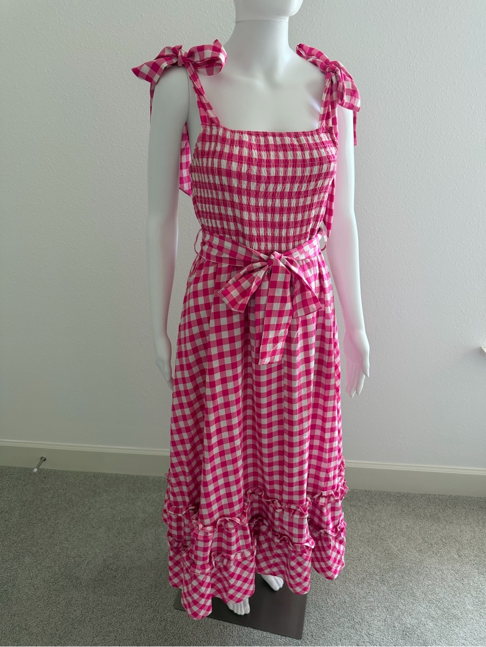 &merci Pink Gingham Maxi Dress with Tie Shoulders and Waist - Picture 7 of 10